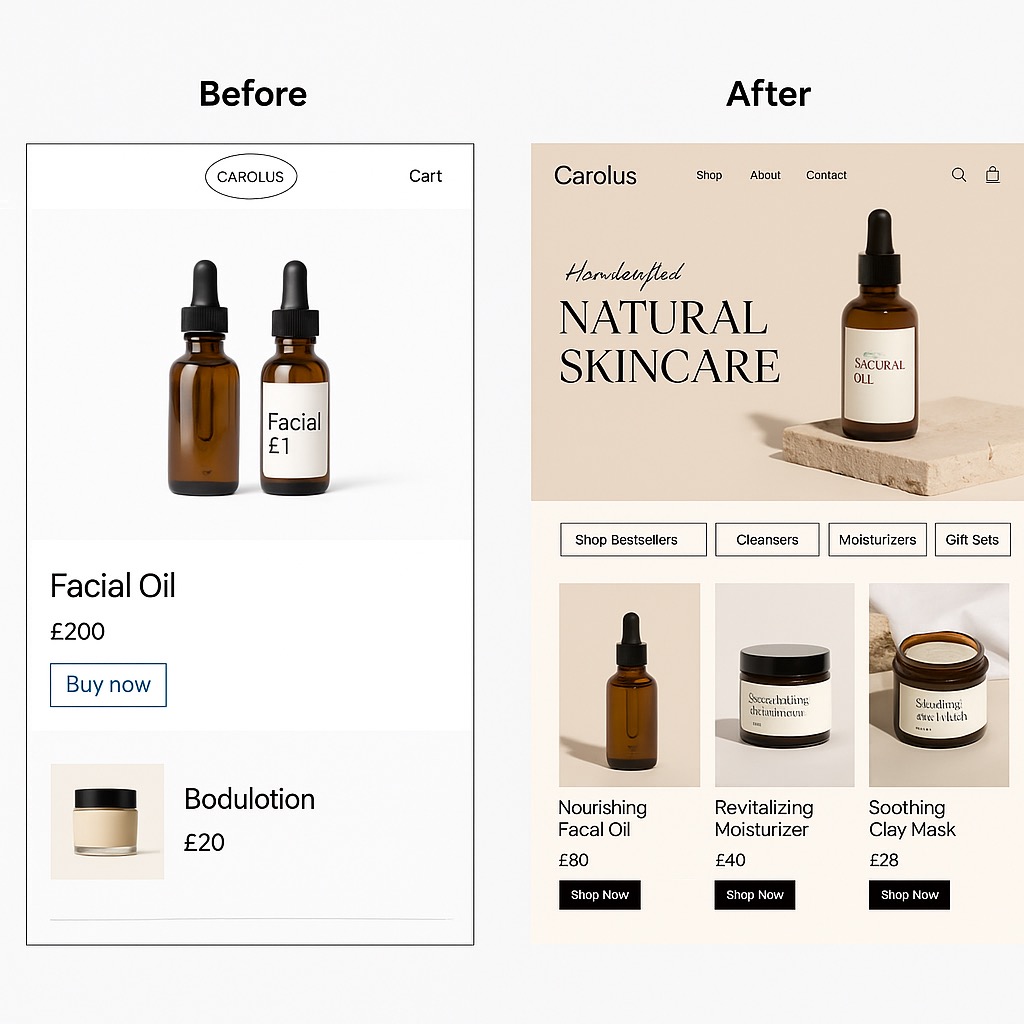 A before and after design of the Carolus website